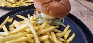 Burger and fries at The Garden Cafe and Takeaway in Kendal