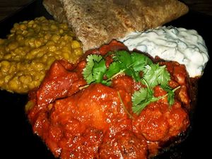 Cauliflower and broccoli curry with dhal and chapati  at The Garden Cafe and Takeaway in Kendal