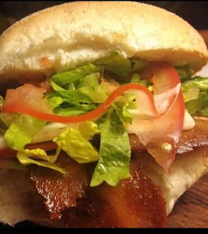 BLT with Sgaia streaky rashers and mayo. at The Garden Cafe and Takeaway in Kendal