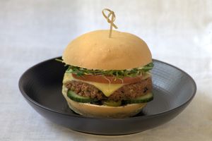 Homemade burger & bun at The Garden Cafe and Takeaway in Kendal