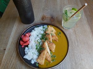 Lunch option 2 (pickled radish, tofu katsu) at Ka Vegan Udon & Sushi in Krakow