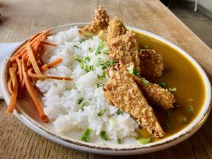 Katsu curry with Panko tofu and rice  at Ka Vegan Udon & Sushi in Krakow