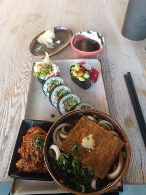 Lunch option menu with noodles at Ka Vegan Udon & Sushi in Krakow