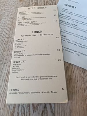 Menu Lunch at Ka Vegan Udon & Sushi in Krakow