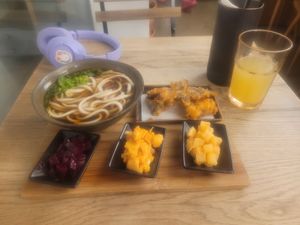 Combination meal with a drink. at Ka Vegan Udon & Sushi in Krakow