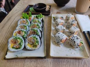 rolls with mango and rolls with vegan "makerel"! amazing at Ka Vegan Udon & Sushi in Krakow