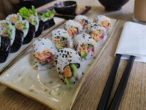 rolls with vegan "makerel". bit spicy but very tasty at Ka Vegan Udon & Sushi in Krakow