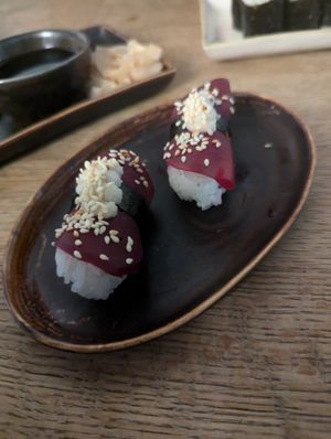 Beetroot with cashew cream at Ka Vegan Udon & Sushi in Krakow