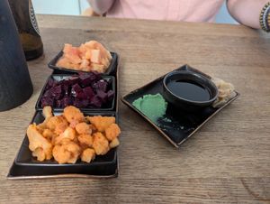 Miso pickles (Cauliflower,beetroot,radish) at Ka Vegan Udon & Sushi in Krakow