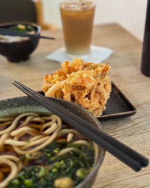 Carrot and yam tempura with udon at Ka Vegan Udon & Sushi in Krakow