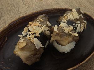 Oyster mushroom Nigiri at Ka Vegan Udon & Sushi in Krakow