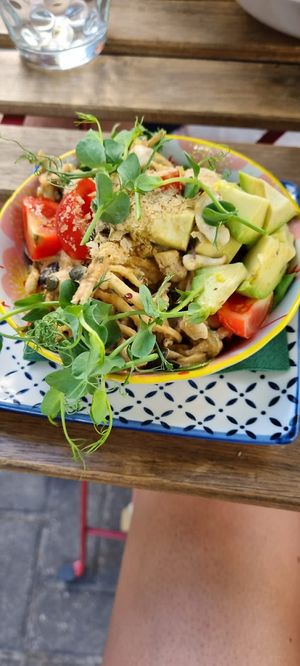 Raw zoodles with cashew sauce  at Nirvana in Riga