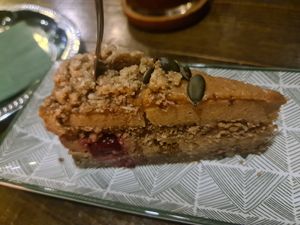 Date caramel, fig  raw cheesecake at Nirvana in Riga