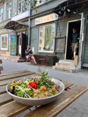 Outdoor seating for two. at Nirvana in Riga