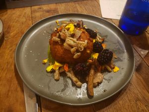 Over the top eggplant (croquette style) with blackberry & Chestnut mushroom (superb) at Sorghum & Salt in Charleston