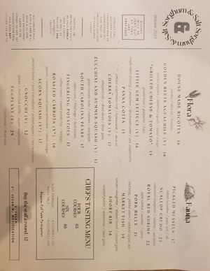 Menu (changes regularly) at Sorghum & Salt in Charleston