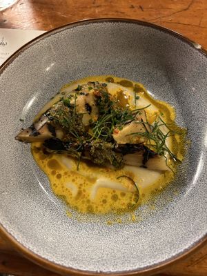 Parsnips with green harissa and an apple puree   at Sorghum & Salt in Charleston