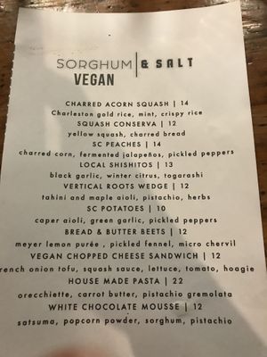 Separate Vegan Menu at Sorghum & Salt in Charleston