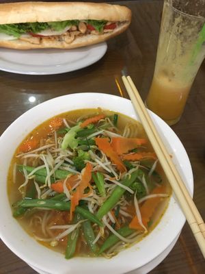 Vegetable soup with noodles  at Coffee Phong in Ninh Binh
