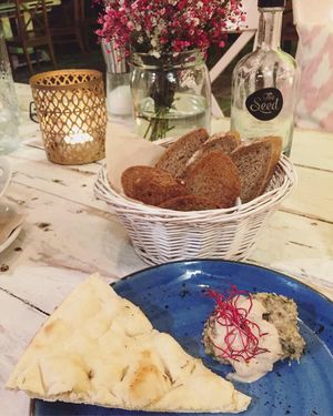 Garlic Bread & Babaganoush at The Seed in Mallorca