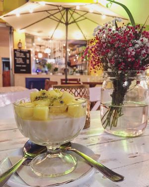 Cocos Pudding with Ananas and Passion Fruit at The Seed in Mallorca