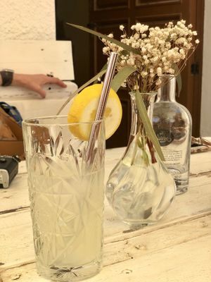 Delicious homemade lemonade- no sugar- and reusable straw  at The Seed in Mallorca
