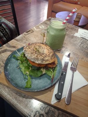 Vegan Bagel & Green Smoothie at Barista Sista Beanery in Nurioopta