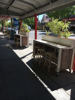 Outdoor seating at Barista Sista Beanery in Nurioopta
