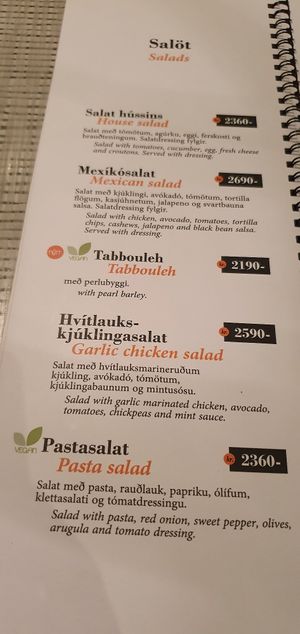 Menu pt 1 at Salt Cafe & Bistro in Egilsstadir