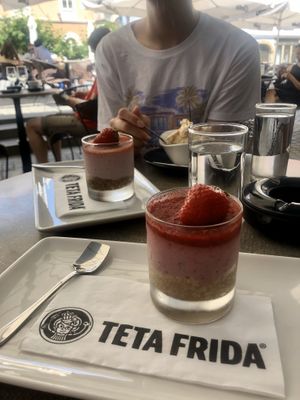 Raw strawberry cheesecake in a glass. 4,6 € for one. at Teta Frida in Ptuj