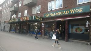 Halmstad Wook is located just next to the the Storgatan/Brogatan crossing in central Halmstad. at Halmstad Wok in Halmstad