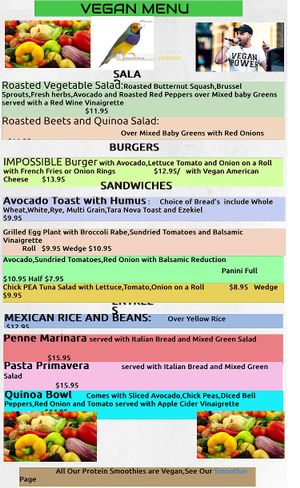 Vegan menu at Carmine's Italian Deli in Elmsford