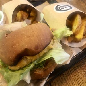 Captain Hank - fillet-of-fish - burger meal!  at Hank Cuisine Végétale - Rochechouart in Paris