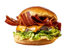 La Vie Bacon Burger, with amazing vegan bacon and houmous sauce. You try it, you love it... at Hank Cuisine Végétale - Rochechouart in Paris