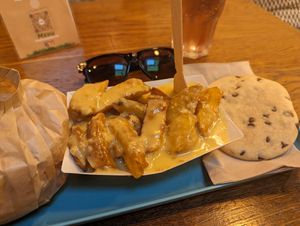 Fries with "cheese" and a cookie at Hank Cuisine Végétale - Rochechouart in Paris