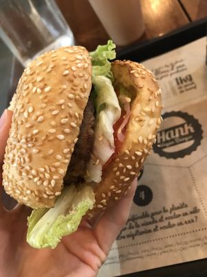 The tourist burger with pepper sauce. Really delicious! at Hank Cuisine Végétale - Rochechouart in Paris