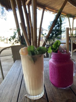 Lychee granita and dragonberry smoothie  at Genius Cafe in Sanur