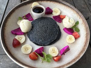 Genius charcoal pancakes   at Genius Cafe in Sanur