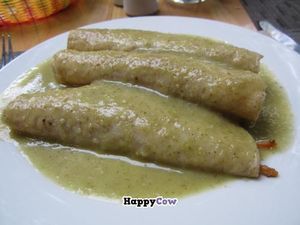 enchiladas with chopped vegetables in verde sauce at Origenes Organicos - Hipodromo Condesa in Mexico City
