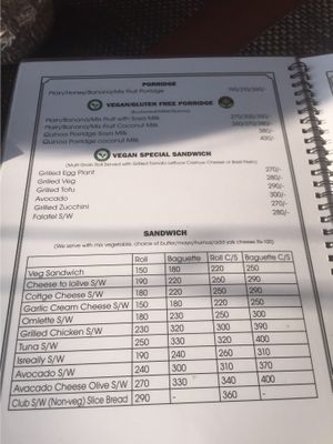 Some of the menu at Pumpernickel Bakery and Babylon Cafe in Pokhara