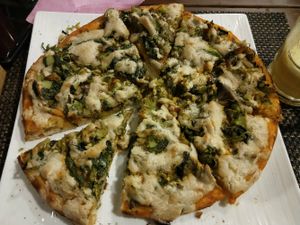 Vegan cheese pizza at Pumpernickel Bakery and Babylon Cafe in Pokhara