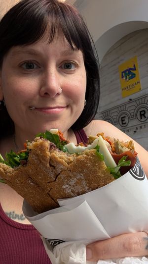 Industrial vegan sandwich at Duecento Gradi in Rome