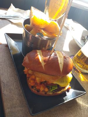 Mushroom burger and chips at The Market Pub in Chesterfield