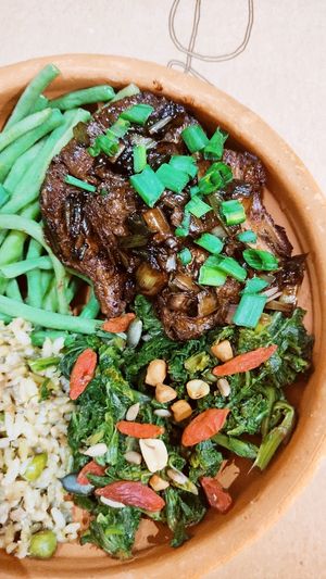 Tasty vegan dinner with soy escalopes in teriaky sauce😋😋😋😋 at Hostal Patio de 27 in Havana