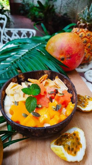 Healthy and delicious breakfast with no dairy yogurt and tropical fruits  at Hostal Patio de 27 in Havana