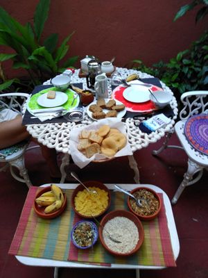 So yummy and rich breakfast at Hostal Patio de 27 in Havana