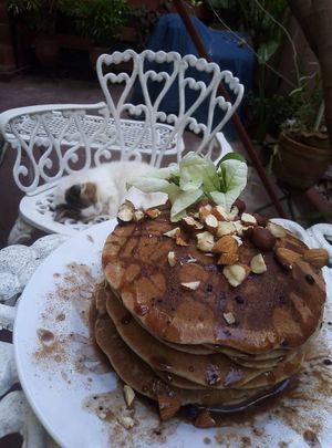 pancakes & cat at Hostal Patio de 27 in Havana