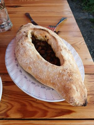 Mushroom bread - yum! at Kazbegi Good Food in Stepantsminda