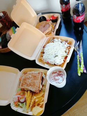 Vegan sandwich, loaded dirty fries and pancakes at Causeway Cafe in Belfast