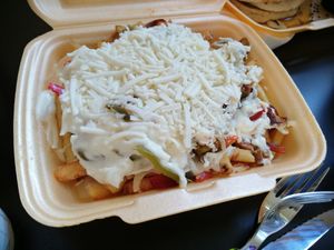 Loaded dirty fries at Causeway Cafe in Belfast